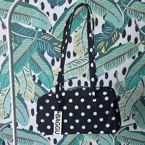 Baggu Nylon Bowler Black with White Polka Dots - NWT